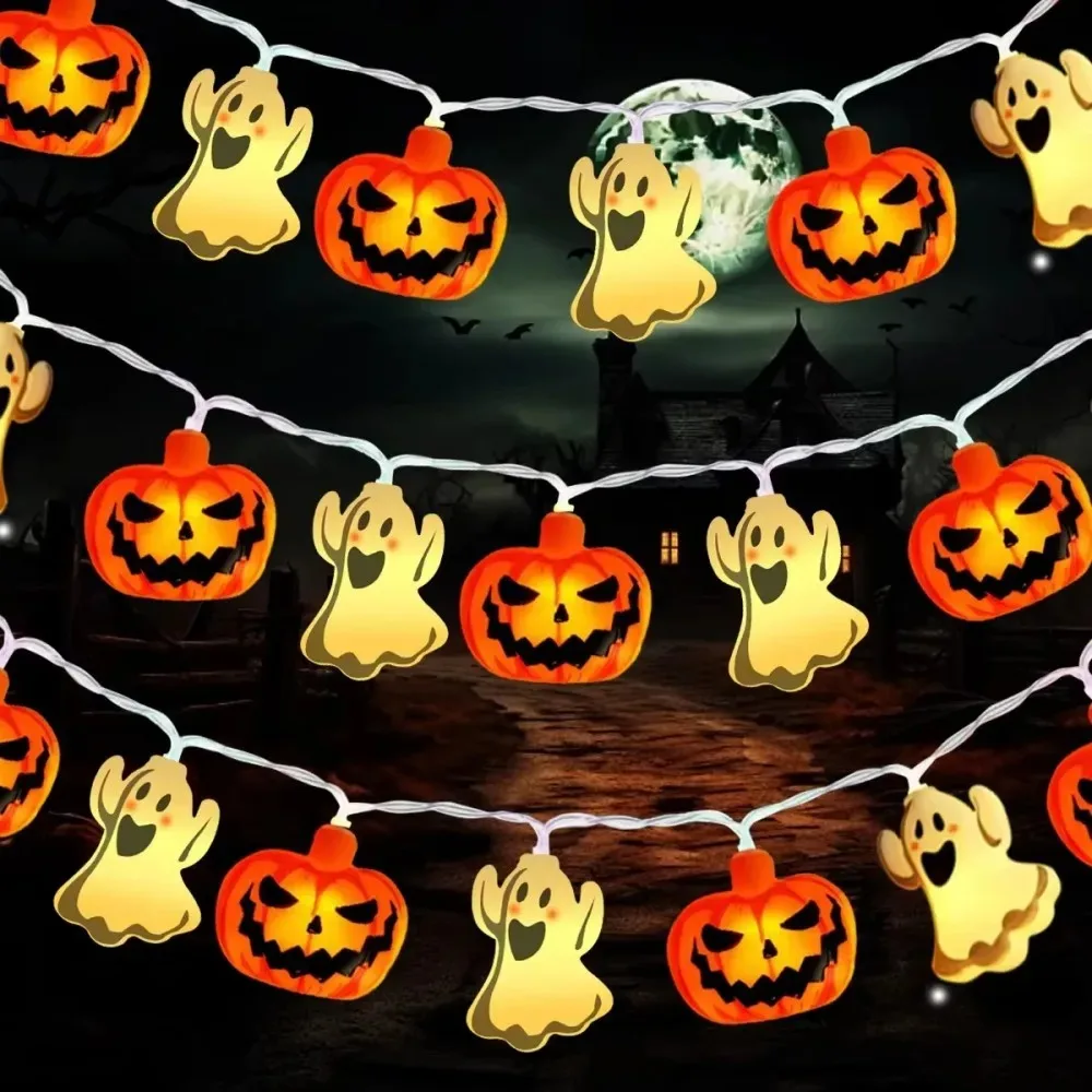 Halloween LED Pumpkin Ghost Fairy Lights Battery Operated String Lights for Home Garden Window Party Holiday Indoor Decoration