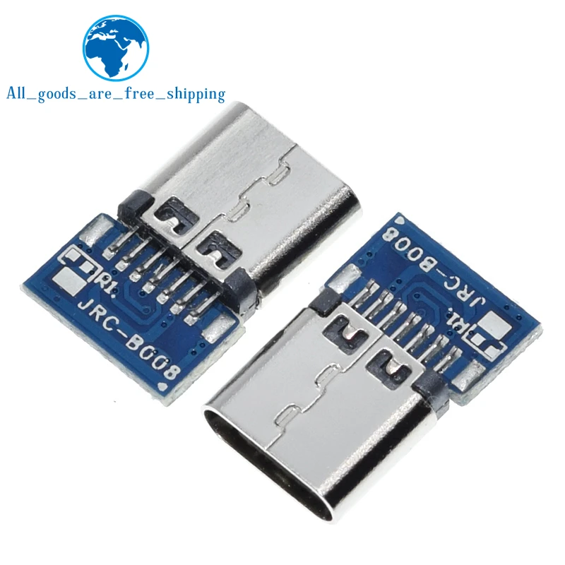 TZT 10pcs USB 3.1 Type C Connector 14 Pin Female Socket receptacle Through Holes PCB 180 Vertical Shield USB-C