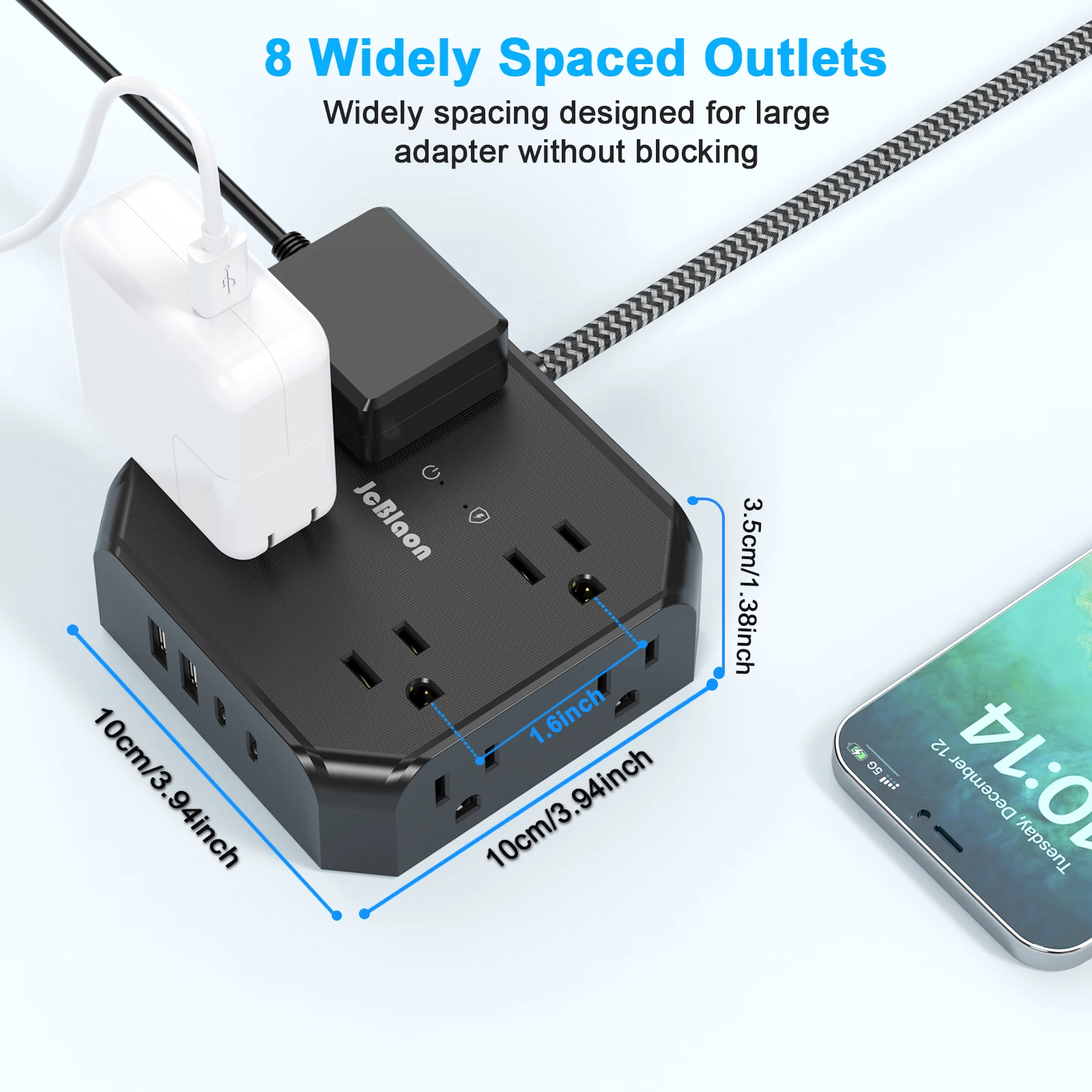 Multi Plug Wall Socket Extender, AC Outlet USB Port Type-C Fast Charging Universal Network Filter Electrical Outlet Splitter