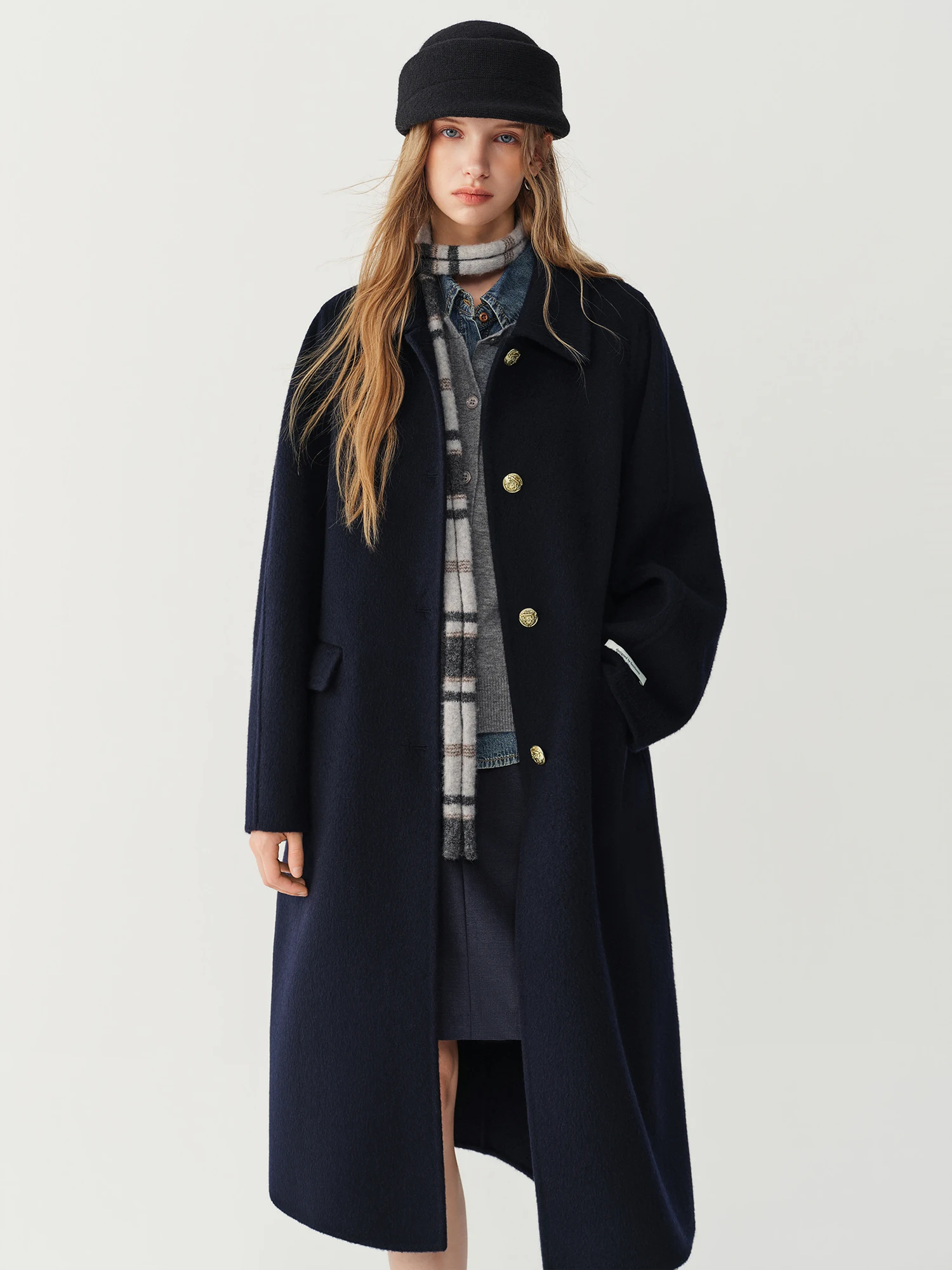 FSLE Women's Winter Long Wool Coat Straight Shoulder Lapel and Single-Breasted Buttons 2026 New Style Warm