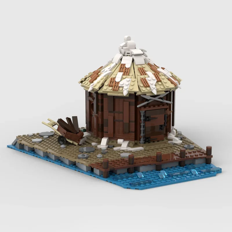 Castelo medieval modelo moc blocos de construção cabana armazenamento viking aldeia tecnologia expansão tijolo diy montagem brinquedo construção