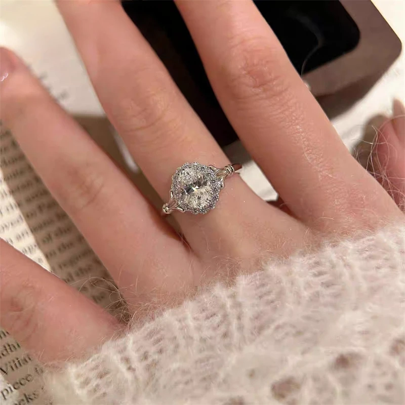 Certified 100% S925 Sterling Silver Band for Women Wedding Jewelry Oval Brilliant Cut gao Rings Lab Diamond Gift