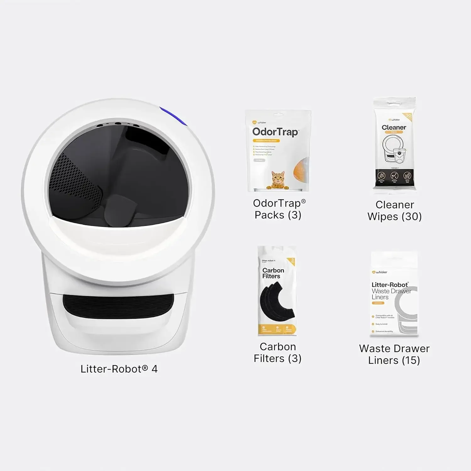 White Automatic Cat Litter Box Supply Bundle Self-Cleaning Odor Control Customizable Pet Care Equipment