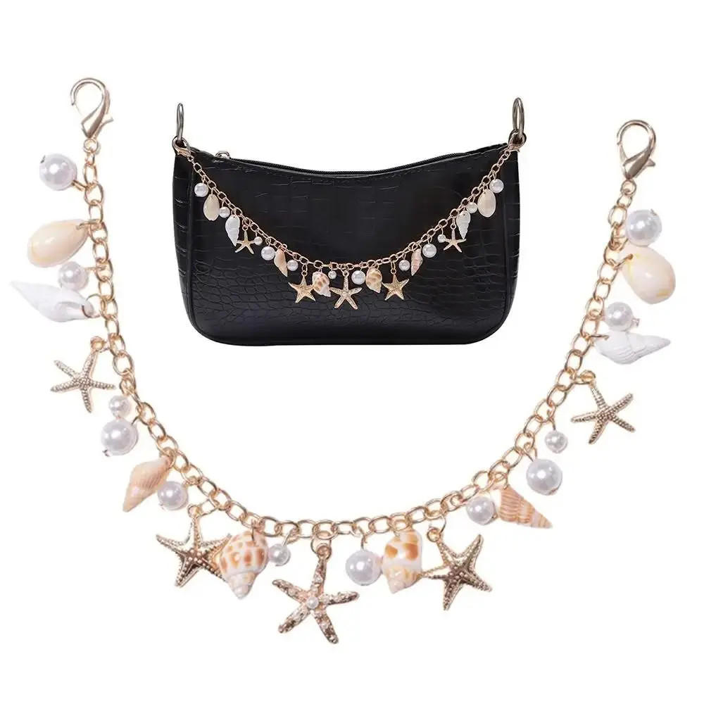 

DIY Decoration Starfish Conch Pearl Bag Pendant Metal Chain Lanyard Bag Charms Accessory Bohemian Style Handle Chain Bag Chain