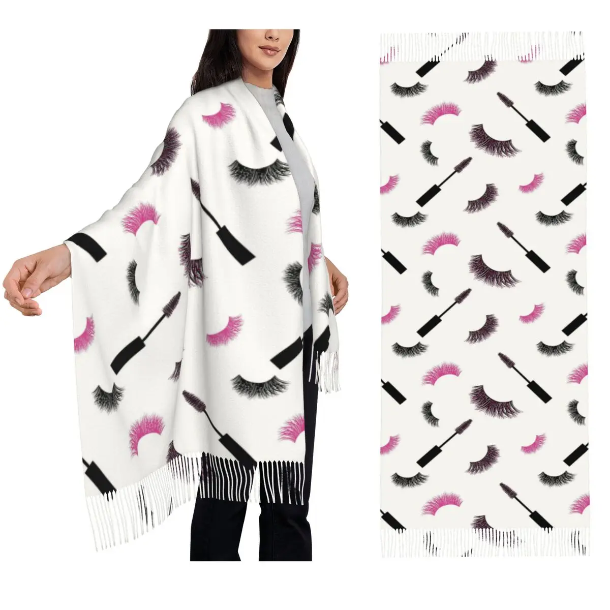 

Lashes And Mascara With Pink Glitter Pattern Scarf Tassel Scarves for Women Shawls and Wraps Large Fall Winter Shawl Wrap