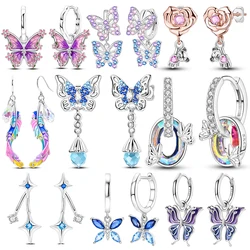 925 Sterling Silver Earrings For Women Colorful Zircon Star Butterfly Devil's Eye Pendants Earrings Luxury Sparkling Jewelry