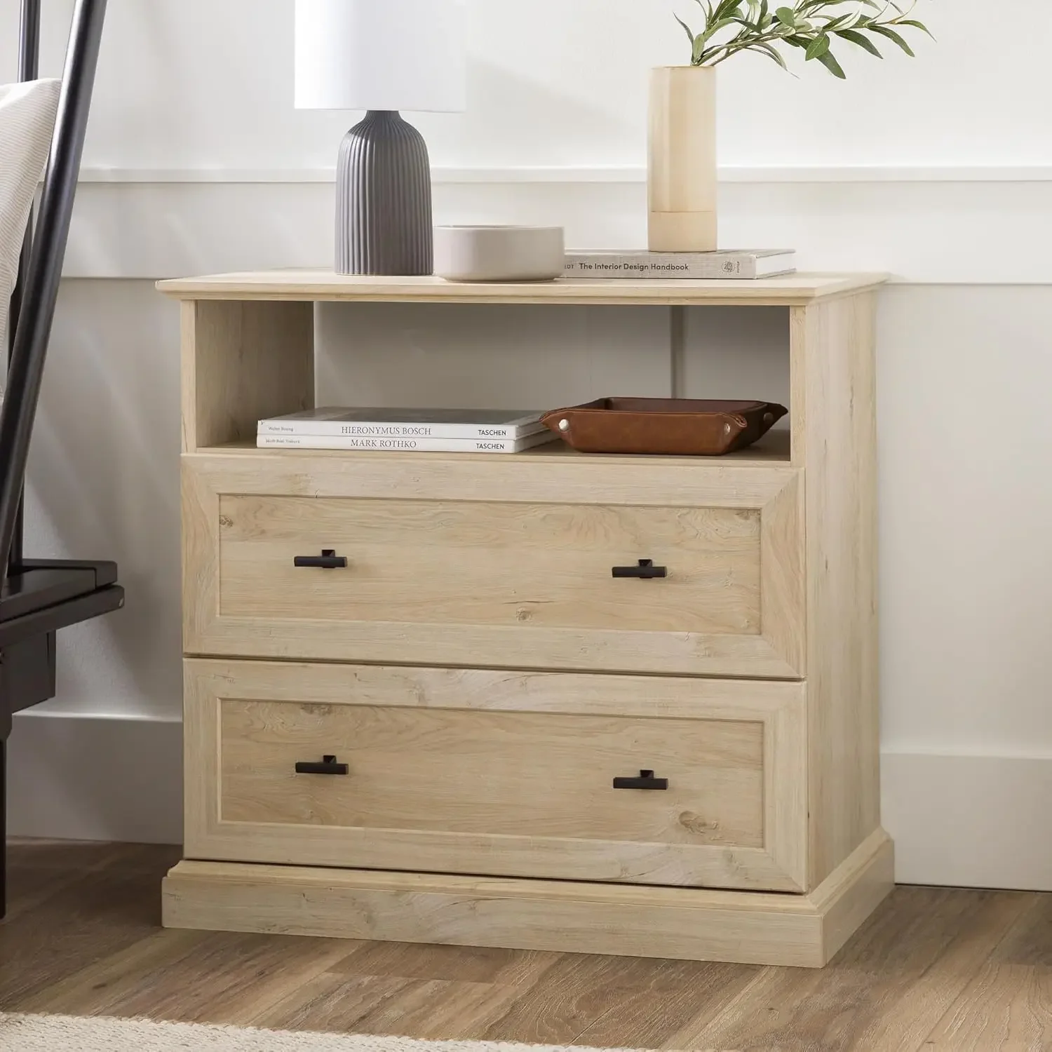 2-Drawer Bedroom Nightstand in White Oak