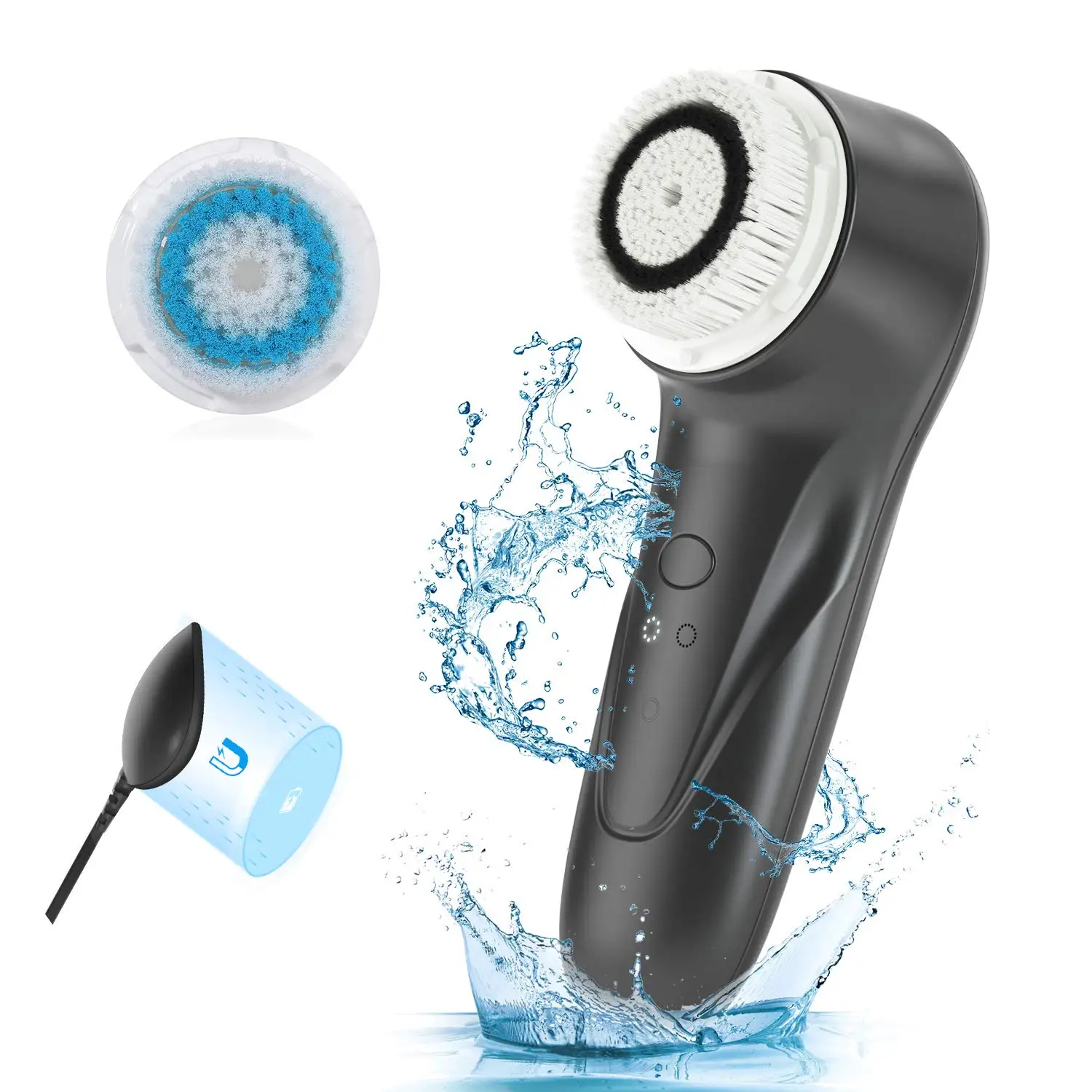 New Environmental Protection Black Private Logo Brand Rechargeable Face Brush Electric Cleansing