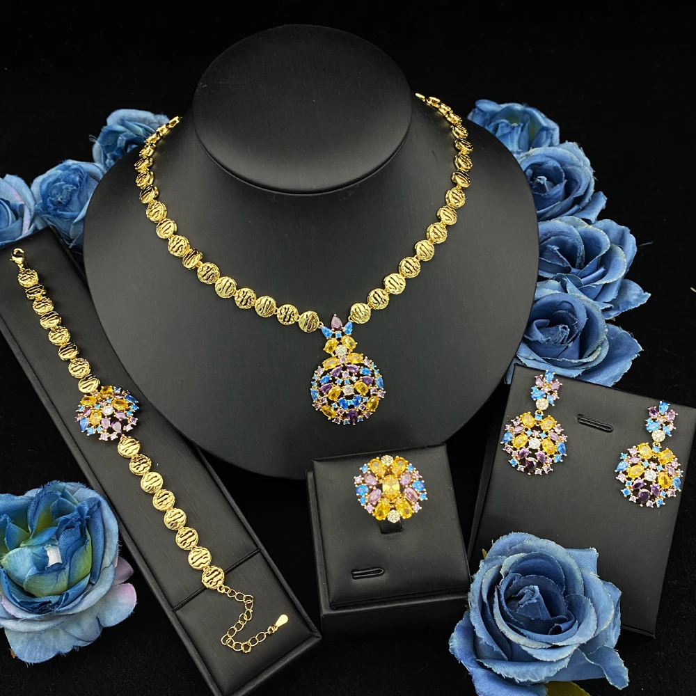 

Ювелирные изделия Falair, Саудовская Аравия для женщин, модные повседневные простые позолоченные латунные серьги с кубическим цирконием, ожерелье, браслет, кольцо