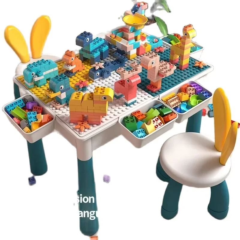 نشاط للأطفال على الوجهين مع مساحة تخزين كبيرة لبنات البناء 6 في 1 طاولة أكل مائية متعددة اللعب للأطفال الصغار