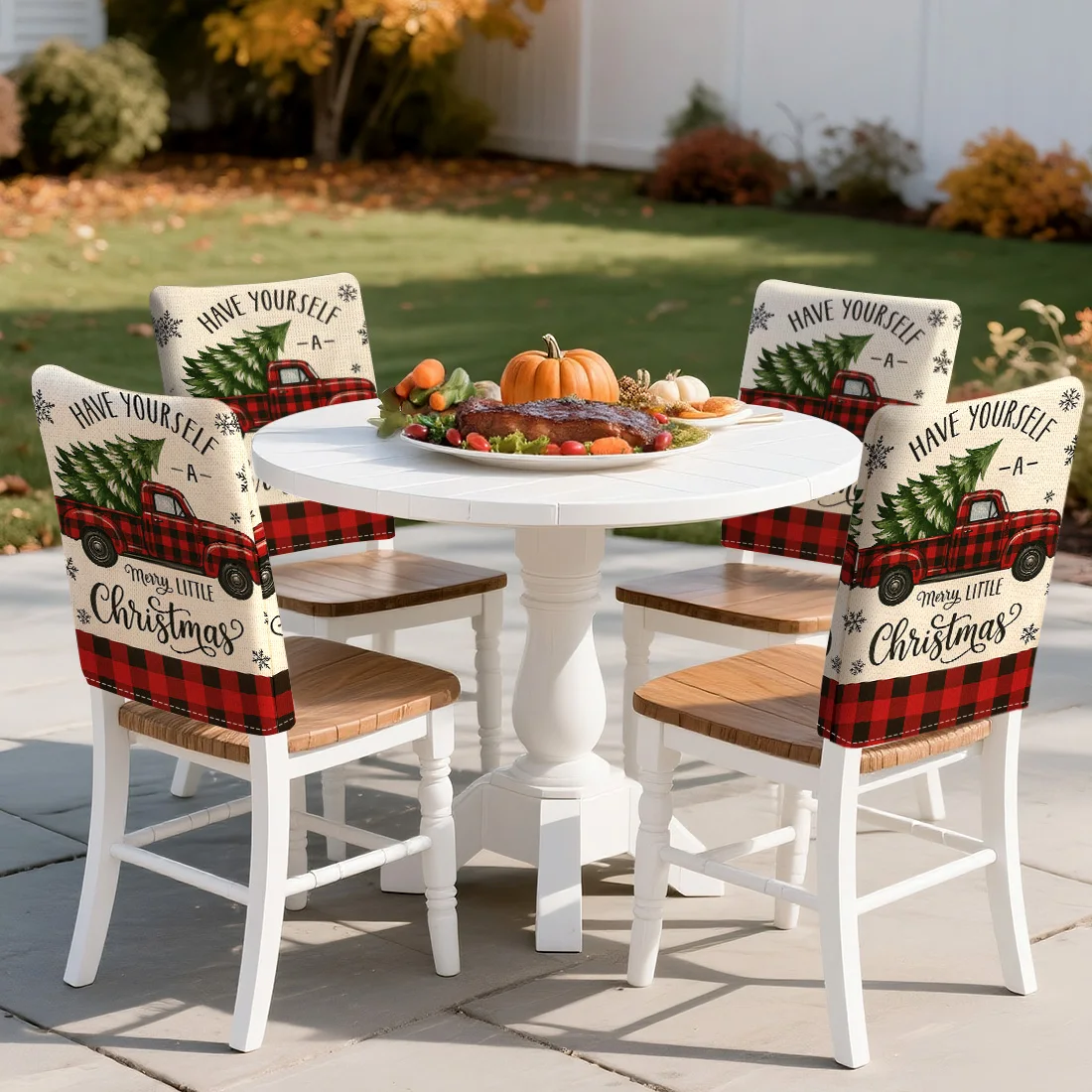 

Christmas Truck Chair Cover Slipcovers Set of 4 100% Polyester Dining Room Office Banquet Chair Protective Cover