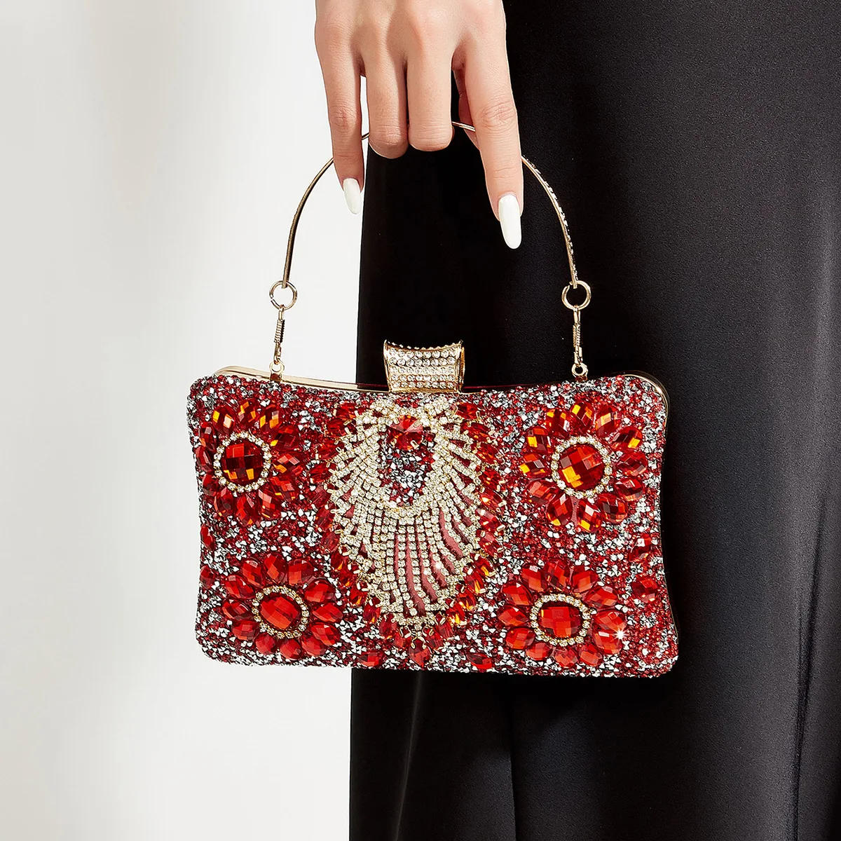 

Элитная вечерняя сумка-клатч с цепочкой на плечо, инкрустированная бриллиантами, блестящая сумка для банкетов, вечерняя сумка для платья в стиле чонсам.