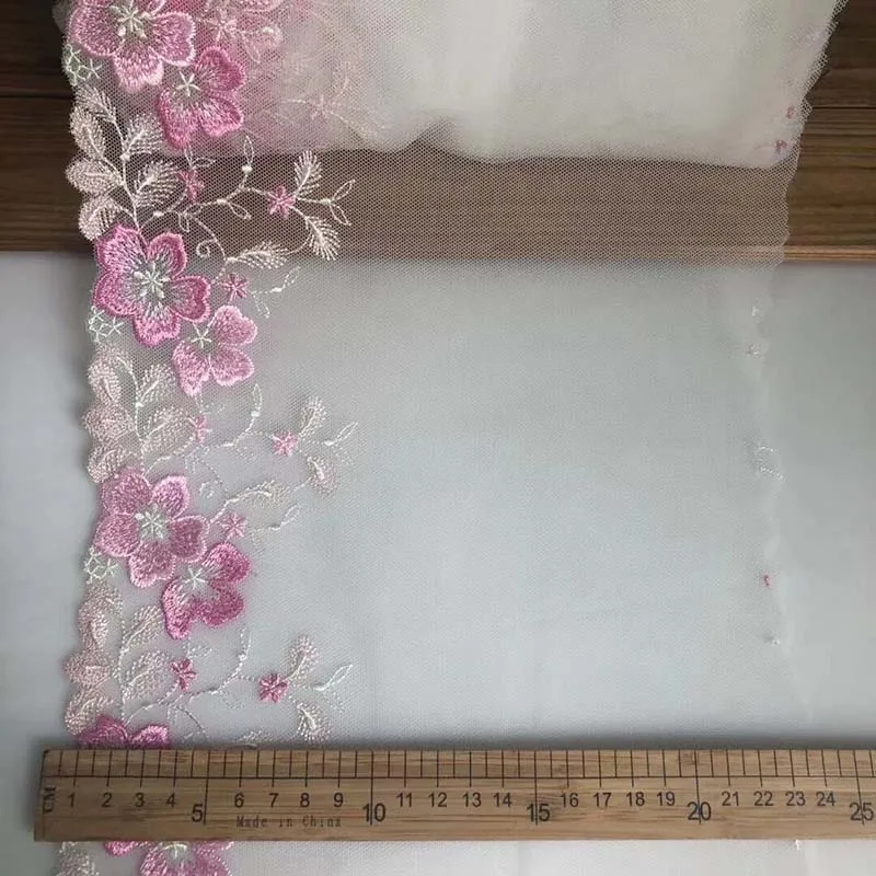 

31Yards Embroidery Tulle Lace Fabric Trim DIY Dress Sewing Crafts Pink Flowers Lace Fabrics for Bra Lingerie