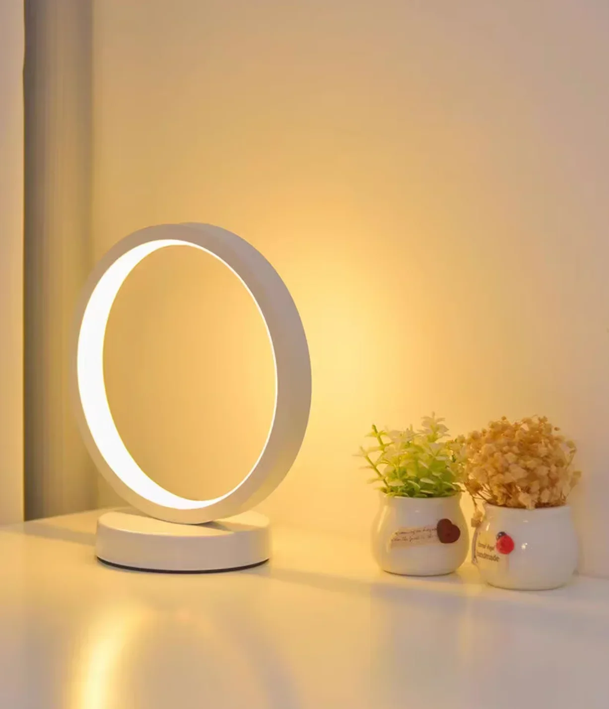 20CM  Simple Circular Ring Table Lamp Bedroom Bedside Living Room Restaurant Hotel Decorative Lamp Dimmable Round Night Light