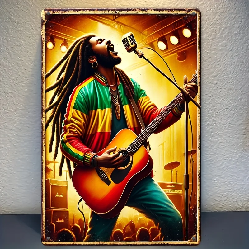 Vibrant  Reggae Guitarist Metal Sign - Print, Durable Iron Wall Art for Home, Office, Bar, for Man Cave & Garage Decor - Easy t