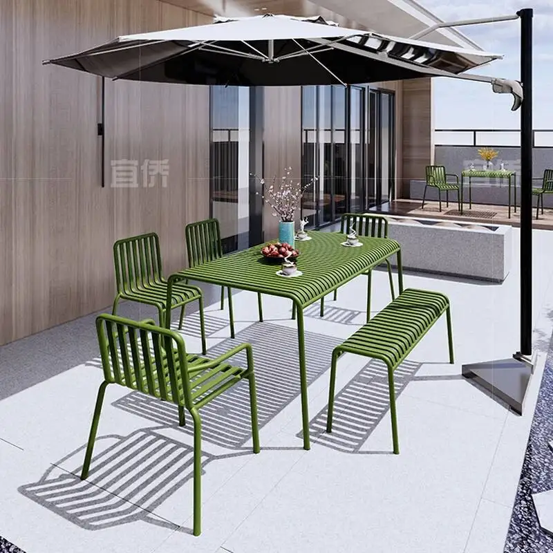 أطقم حديقة الجزء الخارجي صالة الإقامة المنزلية الحديثة المواد فناء مجموعة مصمم أكشاك المعادن Meble Ogrodowe أثاث الحدائق في الهواء الطلق #4