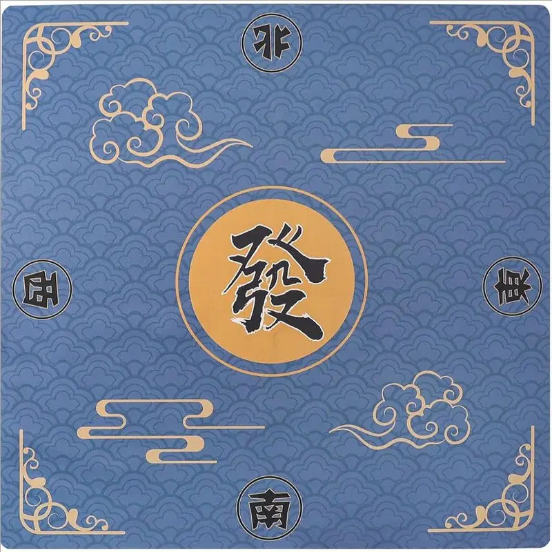 Chinese Mahjong Table Mat, Blue Lucky Cloud Fortune Printed Anti slip Noise Reduction Game Mat Portable Desktop Decoration