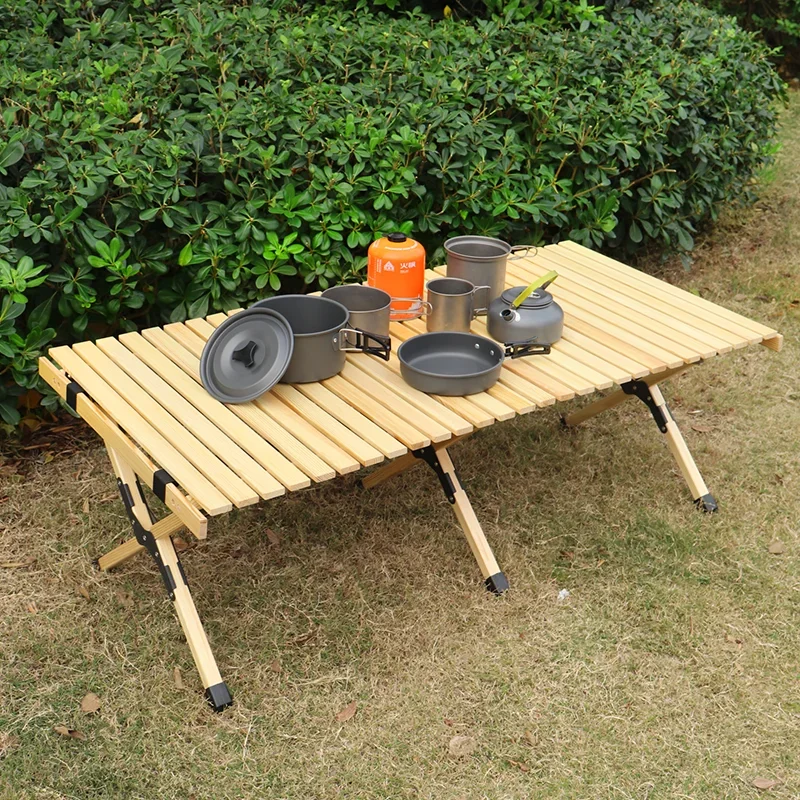 Camping Table Heavy Duty Wood Roll Up Table Folding Wood Table for Camping Outdoor Indoor Picnic