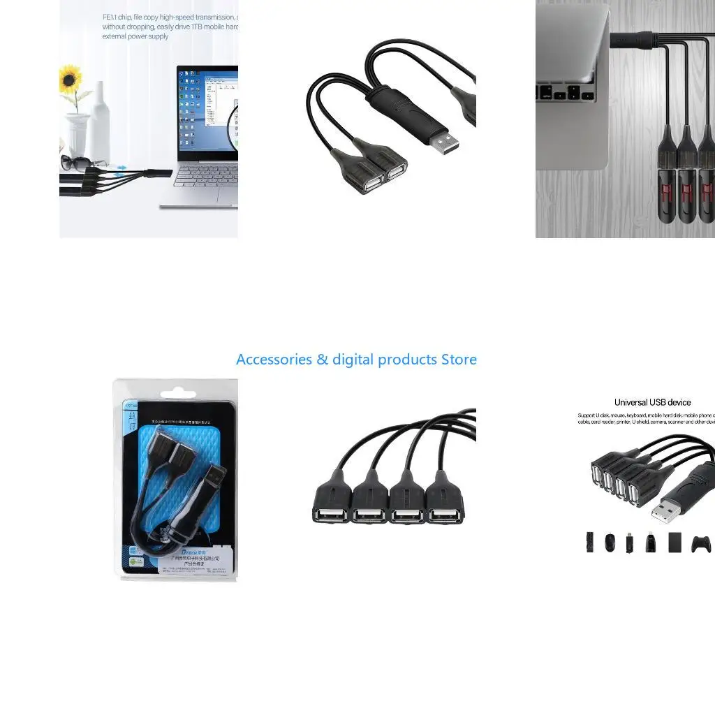 77JD USB Splitter Y Cable USB Male to 4 Female USB 2.0 Converters Multi USB Port