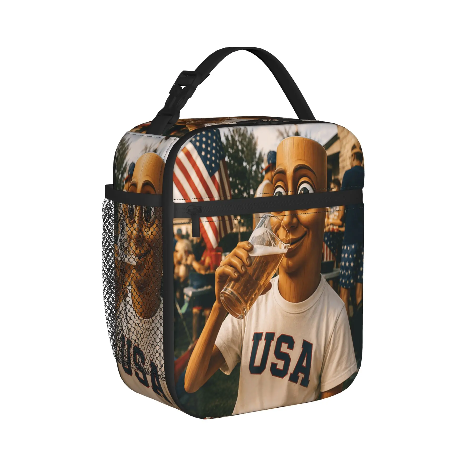 Tung Sahur Wear USA Shirt Drinking Beer Celebrate July 4th Lunch Bag  Lunch Box Office Tote Food Bags Unisex Oxford Cooler Bag