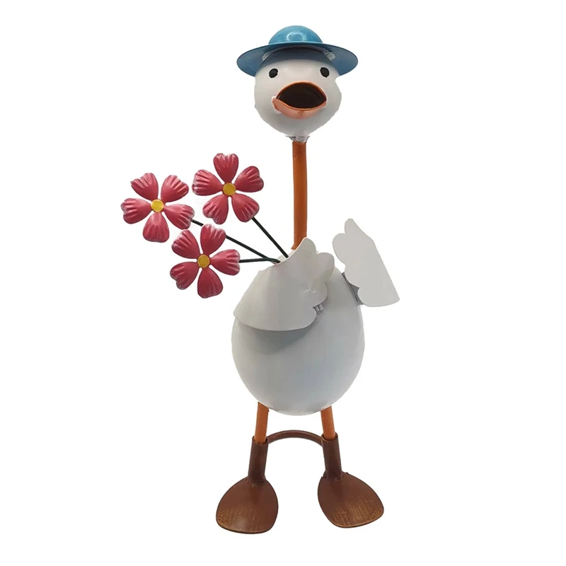 

Garden Duck Statue,Iron Craft Figurines, Standing Art Decor With Plantable Flower Vase, Weatherproof For Outdoor Villa