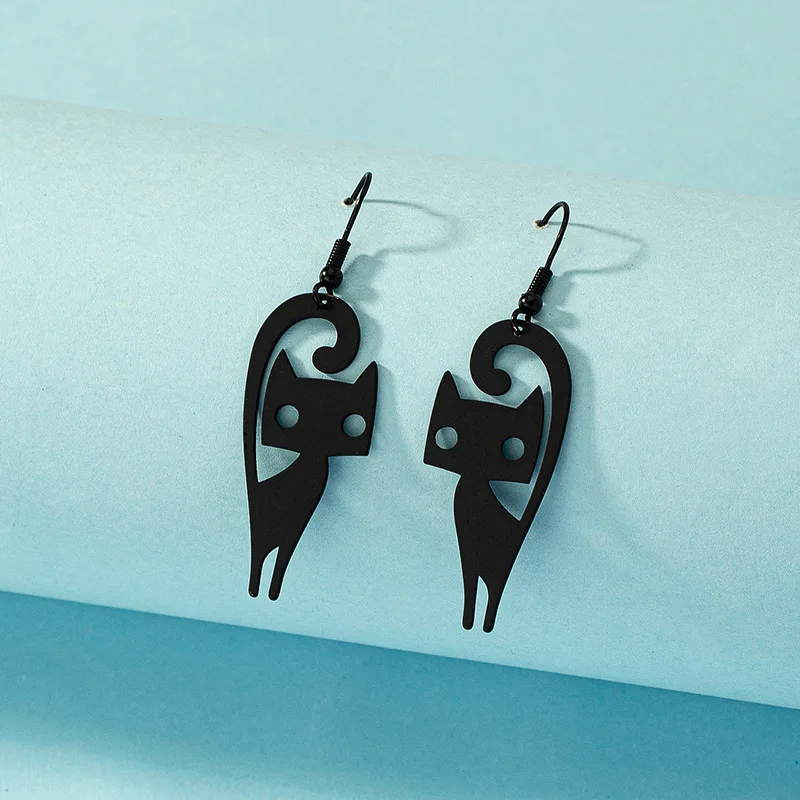 Halloween Gothic Hollow Dark Black Cat Earring for Women Fashion Creative Pumpkin Ghost Claw Earrings Festival Jewelry Gifts