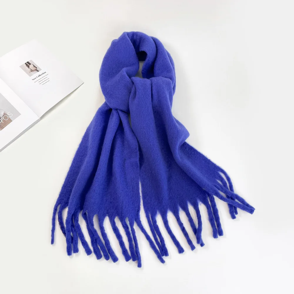 New Mohair Women Scarf Female Winter Warm Thickened Solid Color Long Scarves Soft Coarse Braid Tassel Shawl Viscose Wrap Shawls