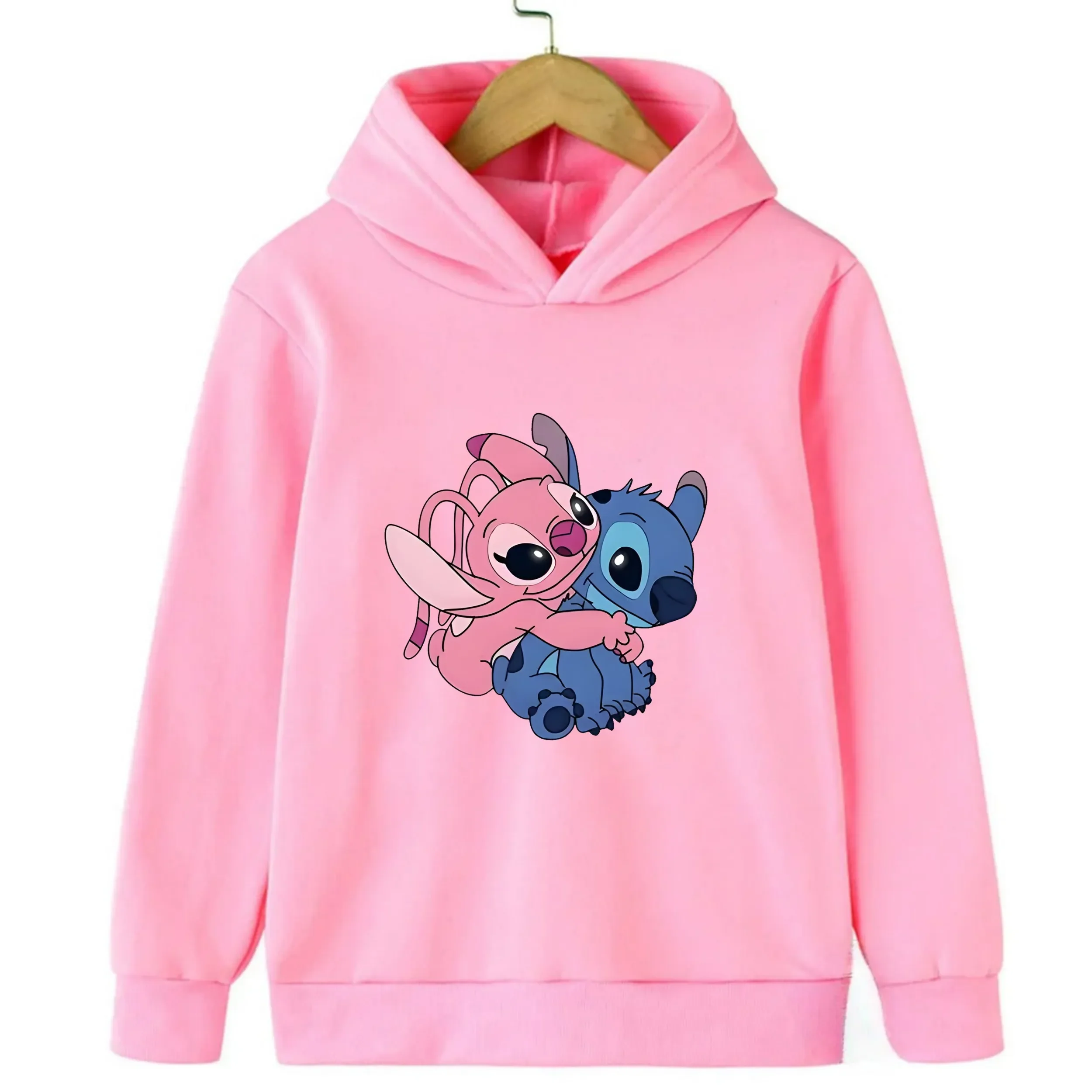 الخريف الدافئة الاطفال هوديي ديزني غرزة وملاك عناق الكرتون طباعة طويلة الأكمام البلوز عارضة أعلى #3