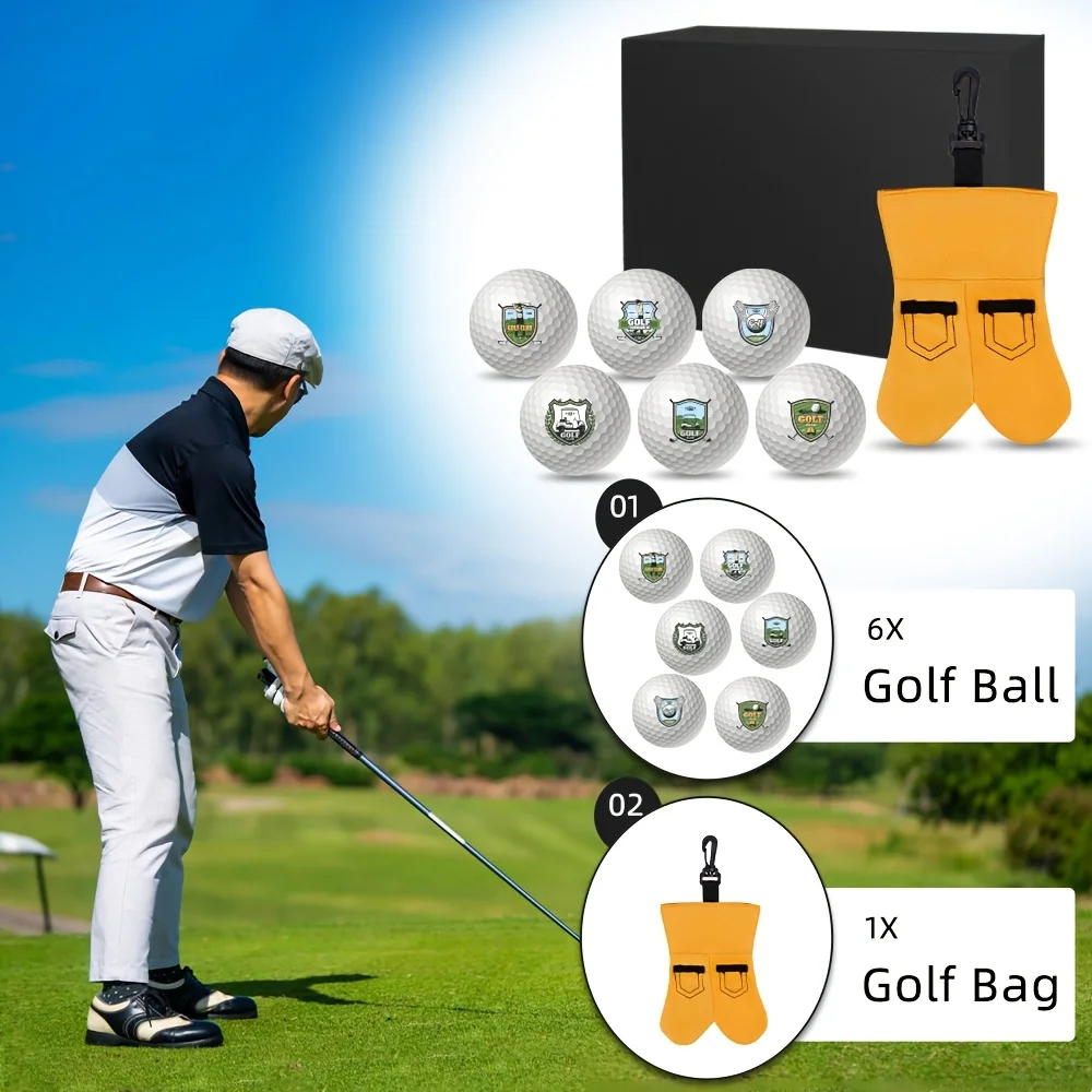 Divertido juego de regalo de pelota de golf para hombres Pelotas de golf para papá, mamá y golfistas: incluye 6 pelotas, 1 bolsa de camiseta y 1 caja de regalo