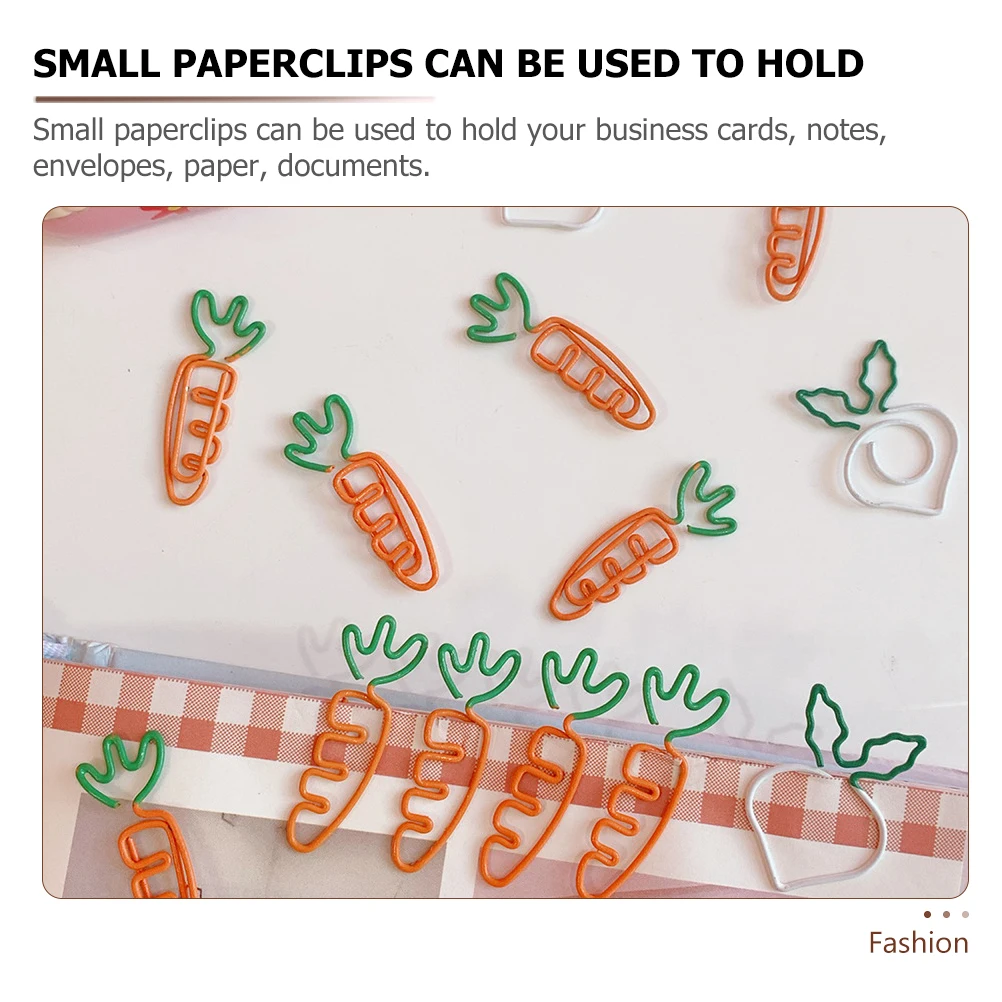 9 Pcs Cartoon Carrot Radish Pea Paper Clips for File Document Office Supplies Small Creative Metal Decorative Bookmarks School
