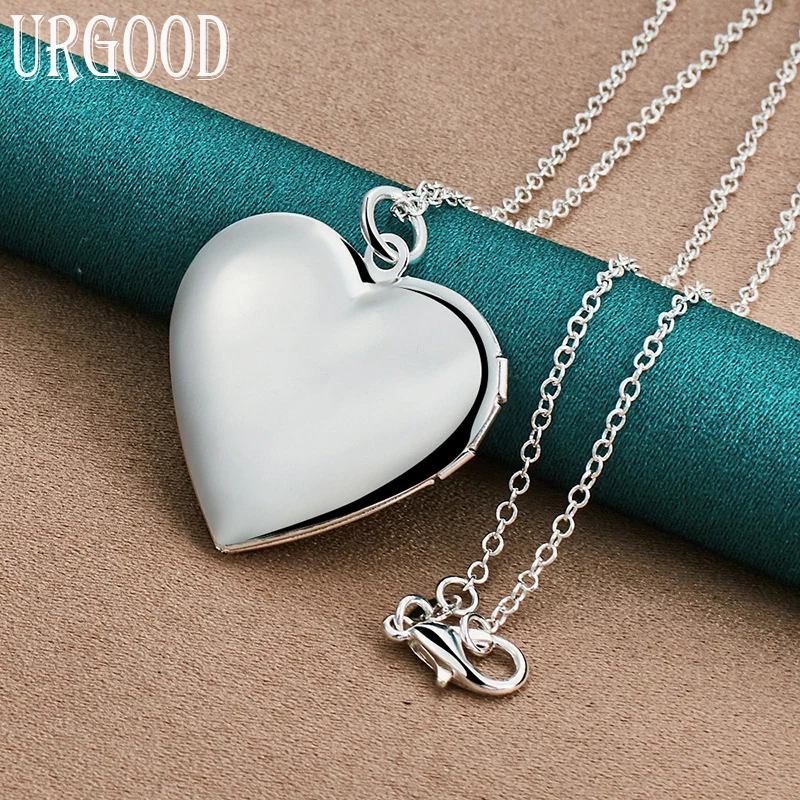 925 Sterling Silver Love Heart Photo Frame Pendant Necklace 16-30 Inch Chain For Women Party Engagement Wedding Fashion Jewelry