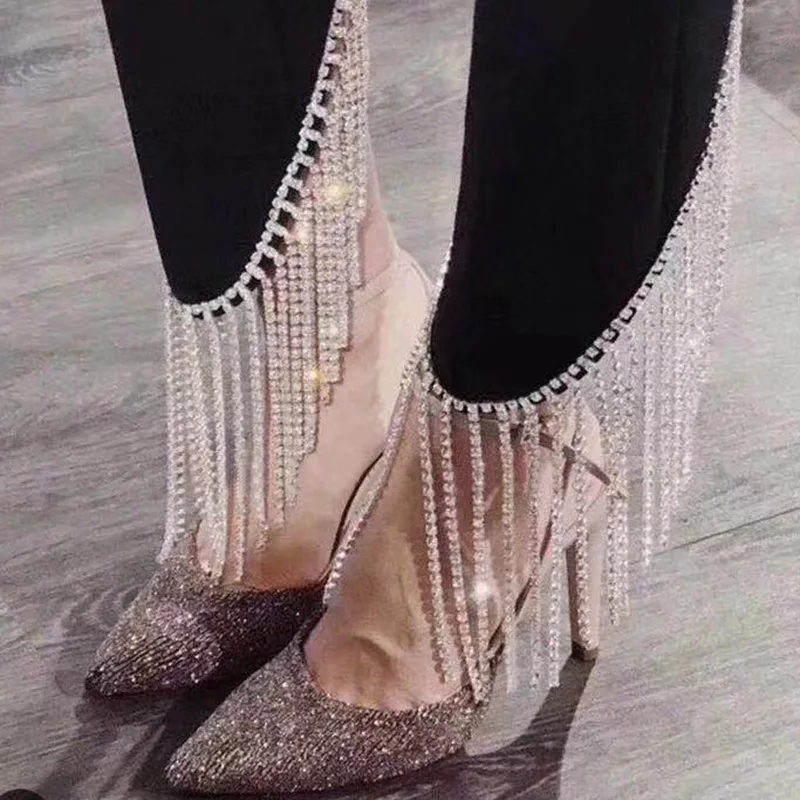 Bling Crystal Long Tassel Fringe Trim Irregular Rhinestone Chain Beaded Shoes Bag Clothing Wedding Diy Sewing Tassel Decoration