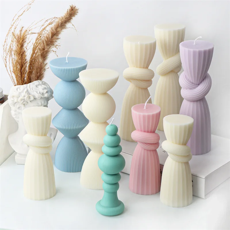 15-20cm Knot Stripe Cylindrical Candle Silicone Mold New Knot Stripe thick mold Geometric Shaped Spire silicone Mold home decor