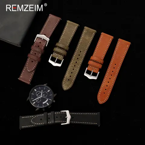 18/20/22mm Calfskin Genuine Leather Watch Band Quick Release Spring Bar Vintage Business Style Men Women Wristwatch Strap