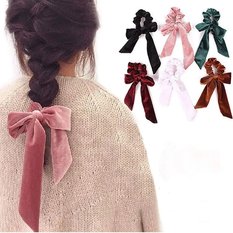 New Fashion Bowknot Silk Hair Scrunchies Women Ponytail Holder Hair Ties Hair Rope Rubber Bands Headwear Hair Accessories