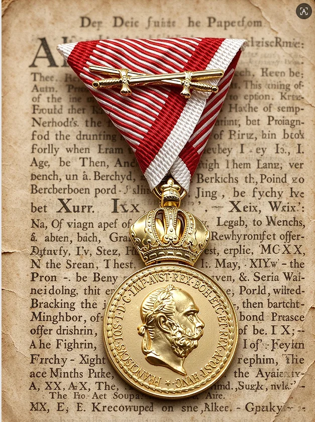 Austro-Hungarian Military Merit Medal on the War Ribbon ,Franz Joseph I Austria-Hungary Medal