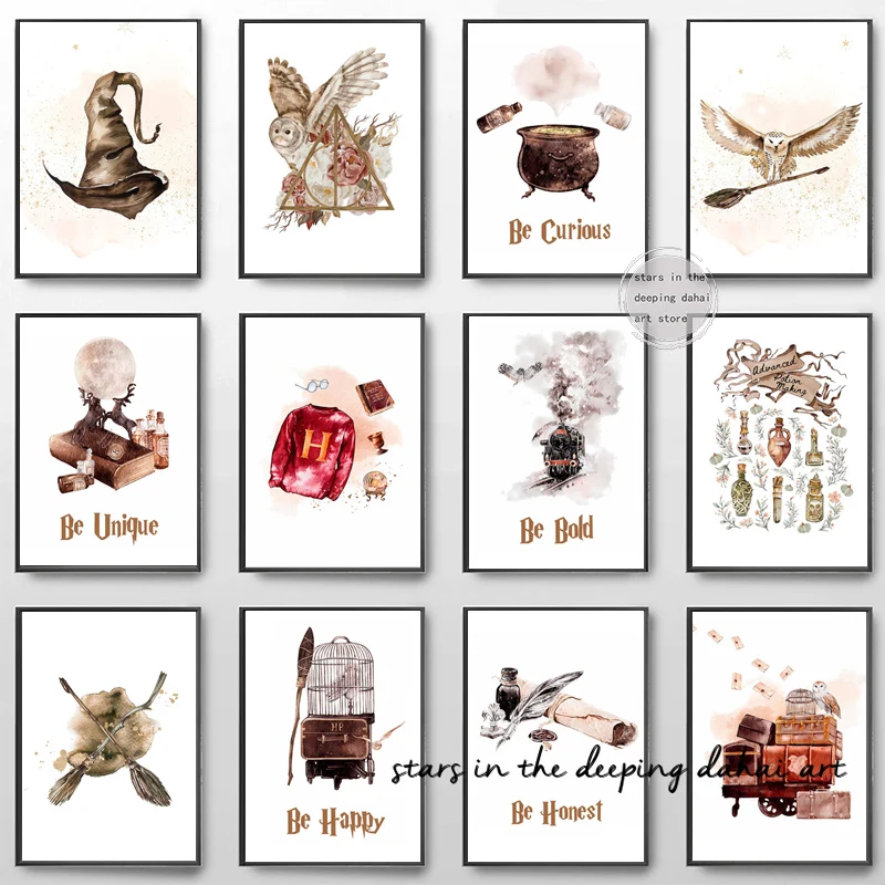 Vintage Magic Style Book Owl Envelope Potion Be Brave Nordic Art Posters Canvas Painting Wall Prints Pictures Nursery Home Decor