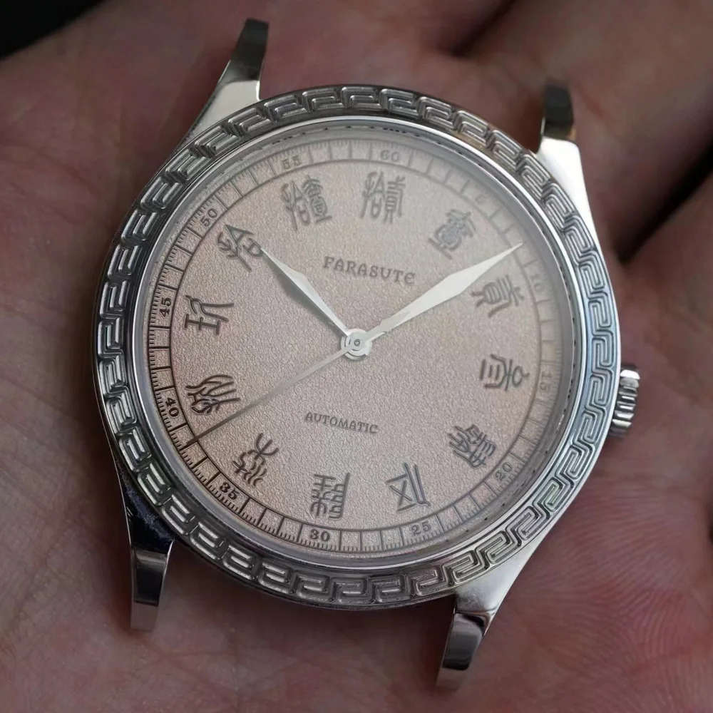 FARASUTE-Reloj Automático para hombre, pulsera mecánica de lujo de 39mm, con correa de cuero arqueada y curvada, PT5000