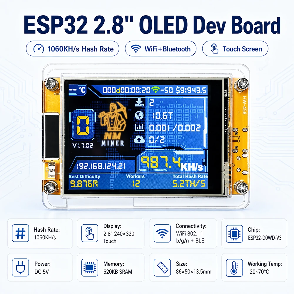 ESP32-D0WD-V3 Hash Calculation Board 2.8