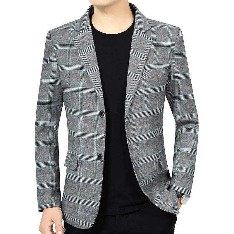 New Spring Autumn Men Plaid Blazers Jackets Man Business Casual Suits Coats High Quality Male Slim Fit Blazers Jackets Coats 4XL