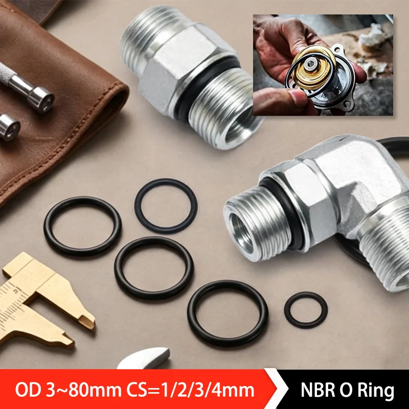 NBR O Ring Seal Gasket Thickness OD 3~80mm CS 1 2 3 4mm Nitrile Butadiene Rubber Spacer Oil Resistance Washer Round Shape 50pcs