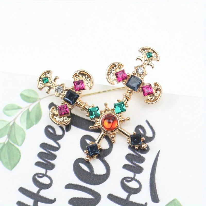 Vintage Court Baroque Cross Brooch Medieval Party Brooch Women Accessories Gift image 5