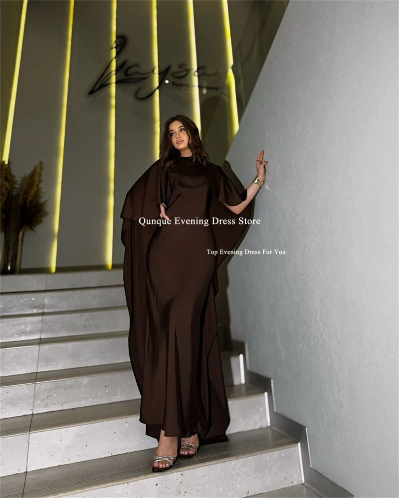 Qunque Dubai Brown Mermaid Evening Dresses With Detachable Belt Vestidos De Graduación Cape Sleeves Party Prom Gowns Customized