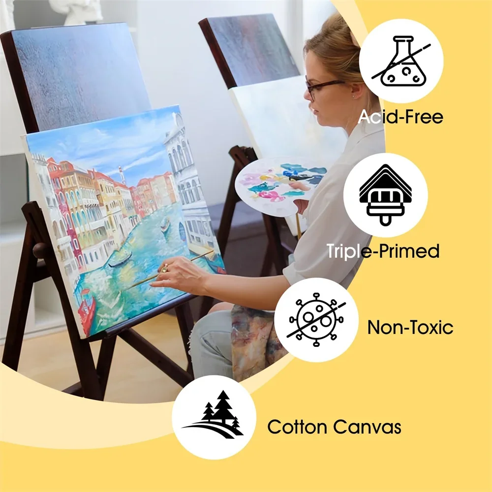 10PCS/SET 100% Cotton White Blank Canvas Square Framed Canvas for Oil Acrylic & Pouring Art Stretched Canvas for Artists,Kids