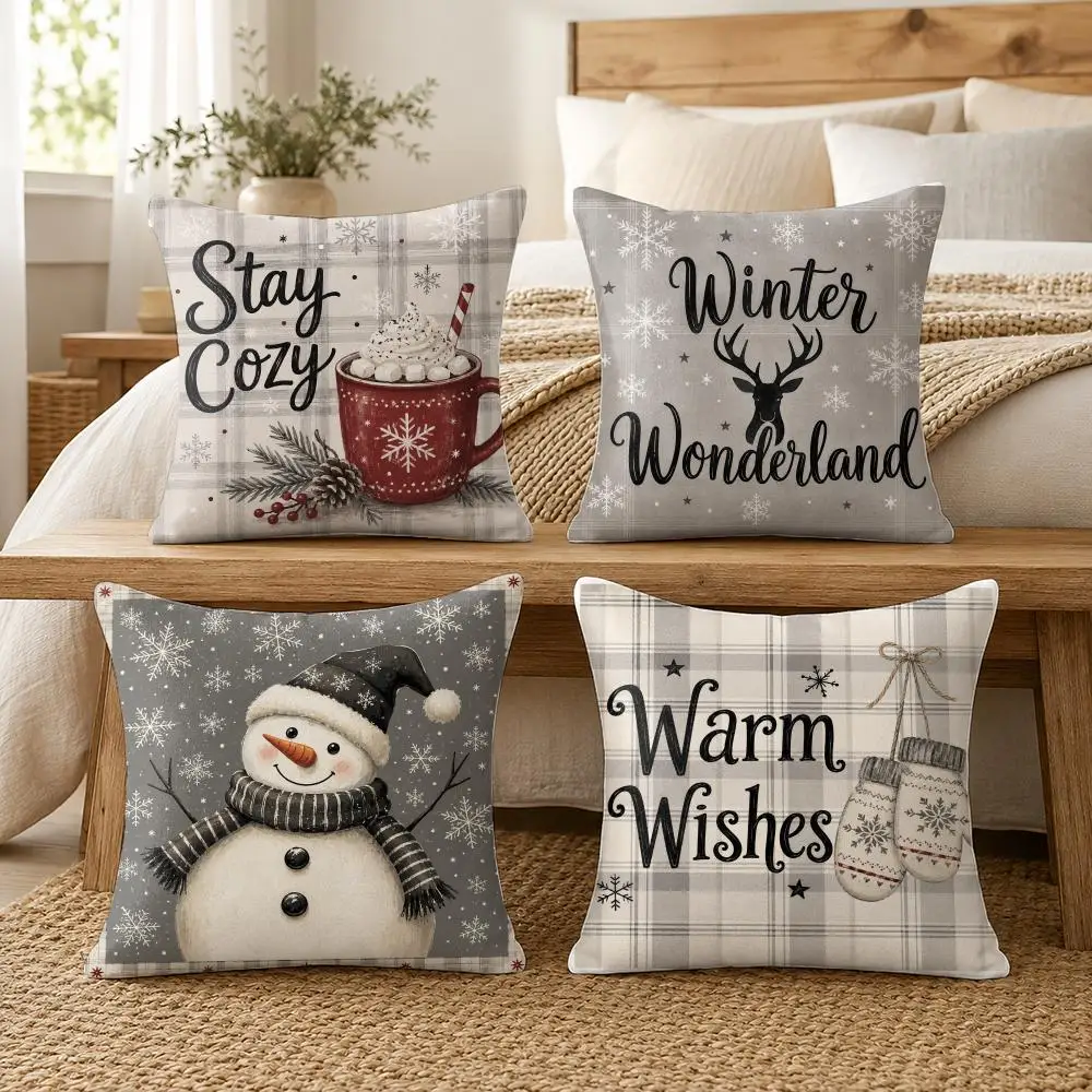 Snug Winter Wonderland Cushion Cover Soft Short Plush Pillow Cover Smooth Cozy Texture Cushion Case Home Decor