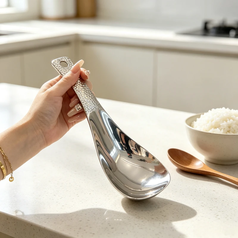 Stainless Steel Hammered Rice Spoon Square Non‑Stick Rice Paddle for Home Canteen Restaurant Self‑Service Rice Serving Tool