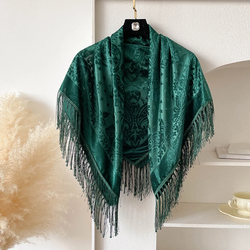 

Новый бренд 110x110 см ретро национальный стиль бархатный жаккардовый квадратный шарф с бахромой модный солнцезащитный крем женский элегантный шаль Cheongsam