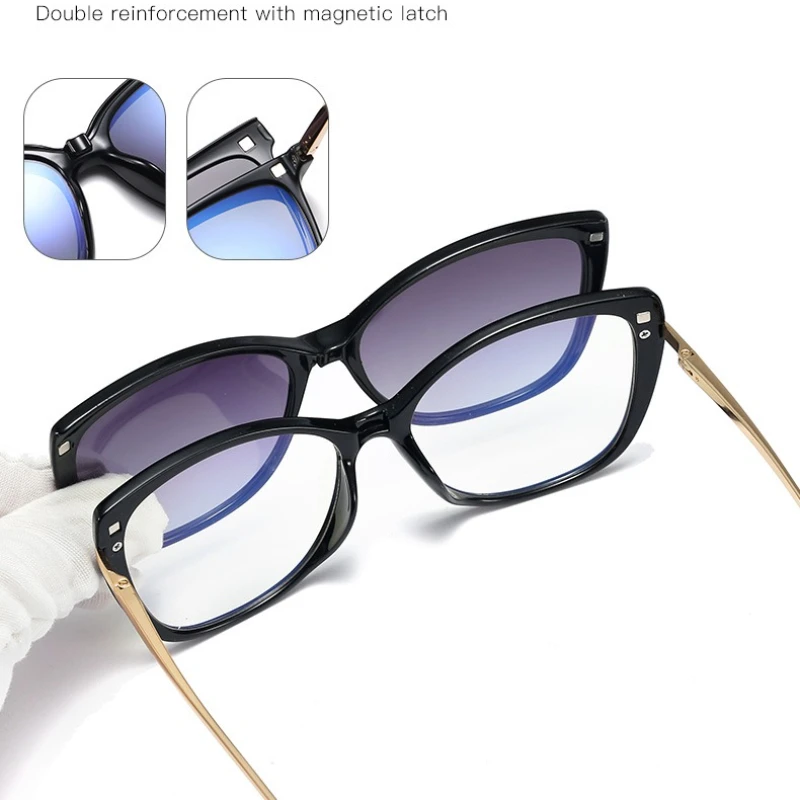 GJ OPTICIAN Occhiali da vista ottici in plastica titanio doppio scopo Occhiali da vista con clip magnetica a due colori Occhiali da vista anti luce blu da donna
