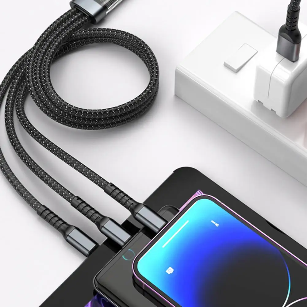 Three-in-one Charging Cable 100w Fast Charging Cable Universal 3 1 Fast Charging Cable with Type-c Micro Usb Connectors for Cell