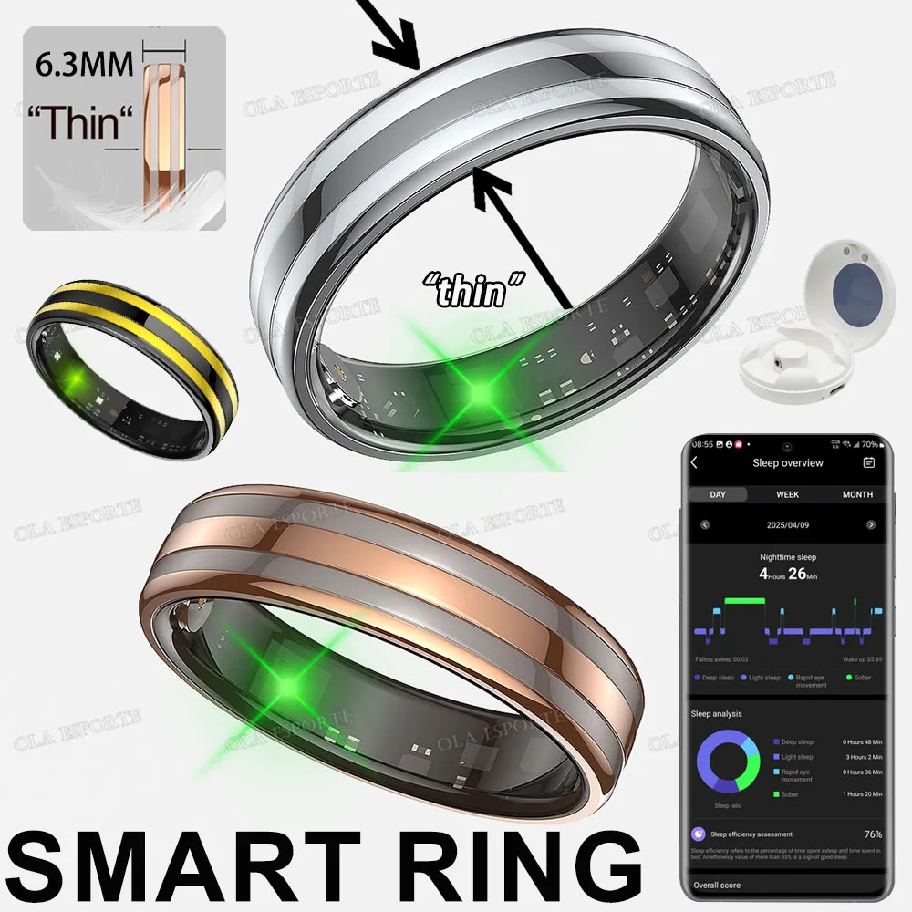 New Smart Ring Heart Rate Stress Temperature Health Monitor Multi-sport Mode Waterproof Gesture Sensing Smartring Men Women R12